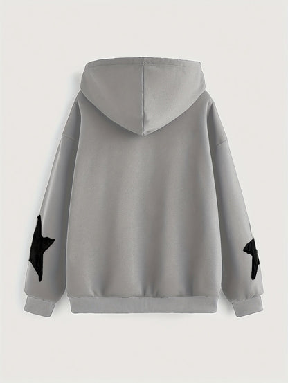 Sweat à capuche zippé marron avec motif étoile gris délavé