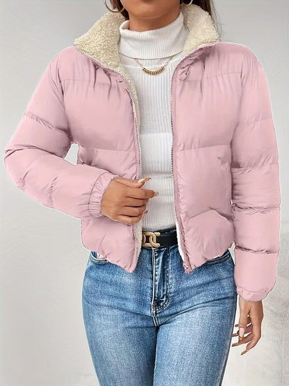 Doudoune Courte Femme Matelassée Col Montant Doublure Douce Noir