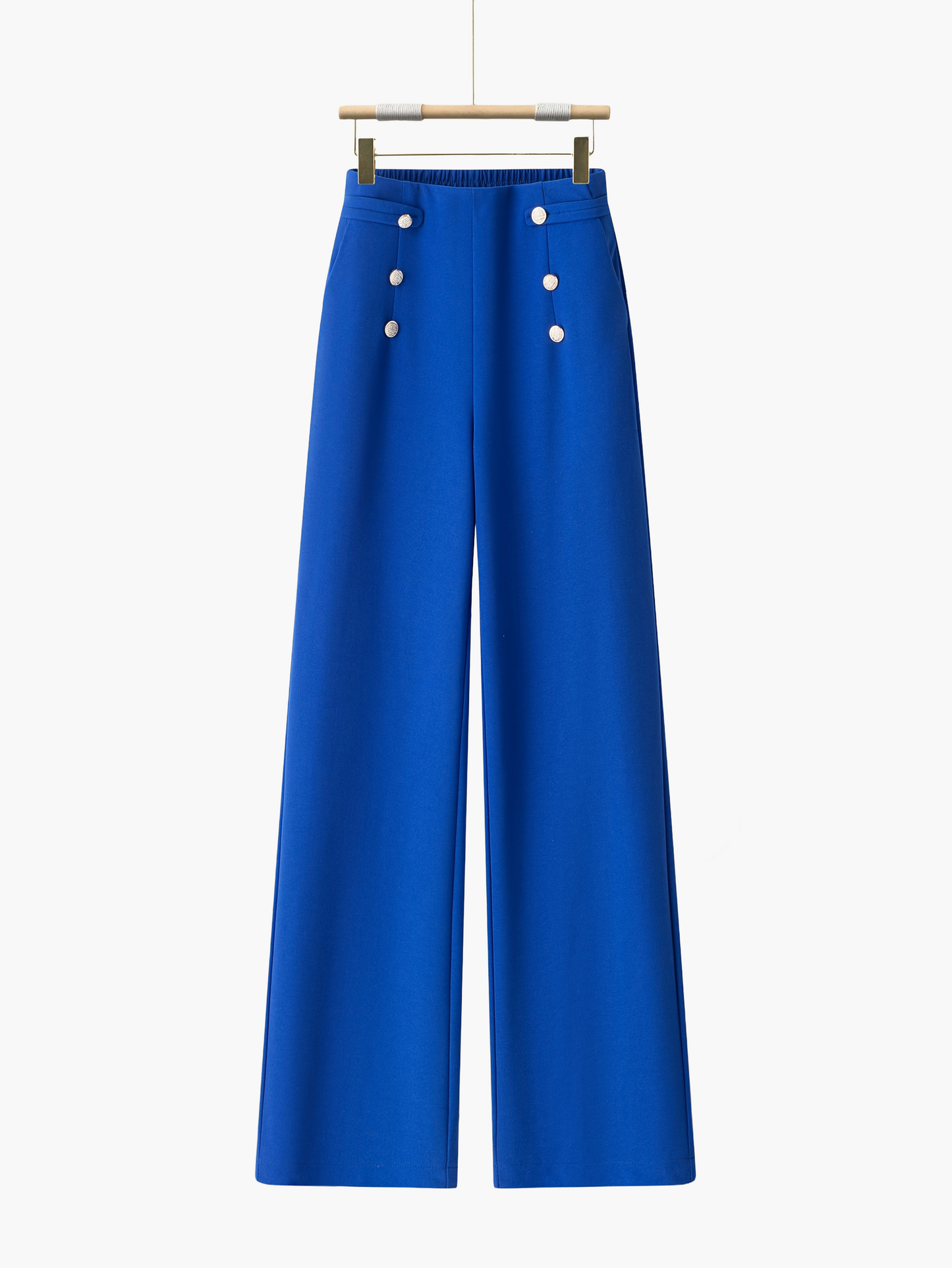 Pantalon large taille haute à boutons élégants pour femme - Style décontracté chic