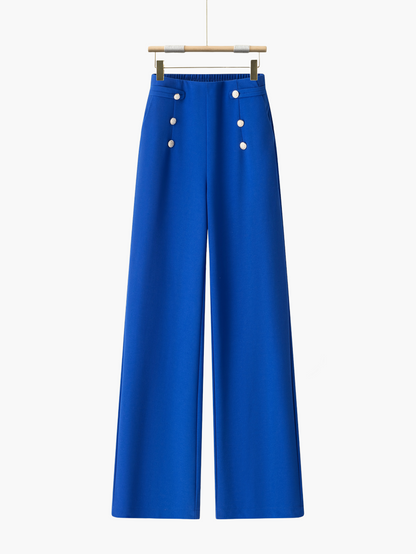 Pantalon large taille haute à boutons élégants pour femme - Style décontracté chic