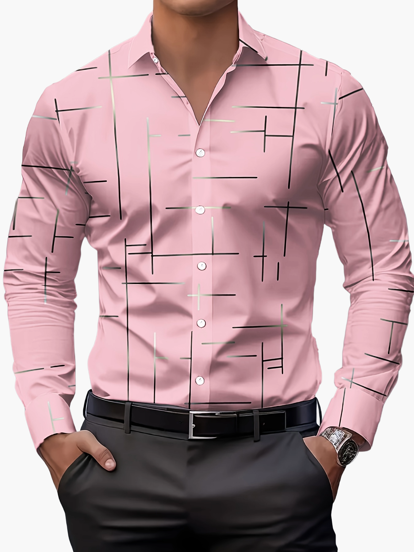 Chemise homme élégante à motif graphique, style casual business, idéale pour le printemps et l'automne
