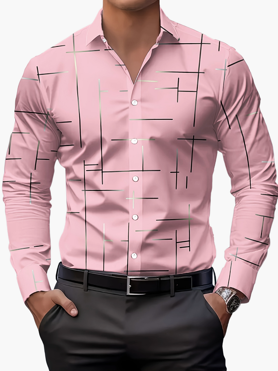Elegante herenoverhemd met grafisch patroon, casual business stijl, ideaal voor lente en herfst