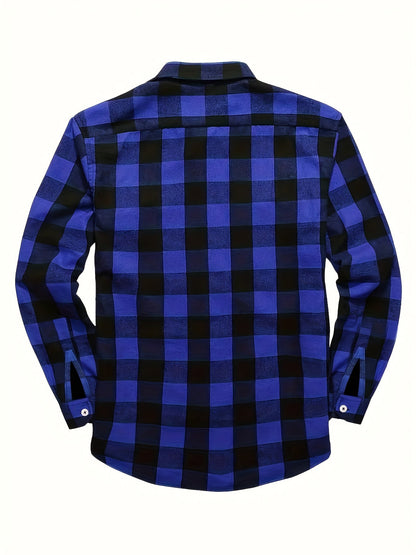 Chemise à Carreaux Homme Manches Longues à Col Classique et Poches Poitrine Couleurs Variées