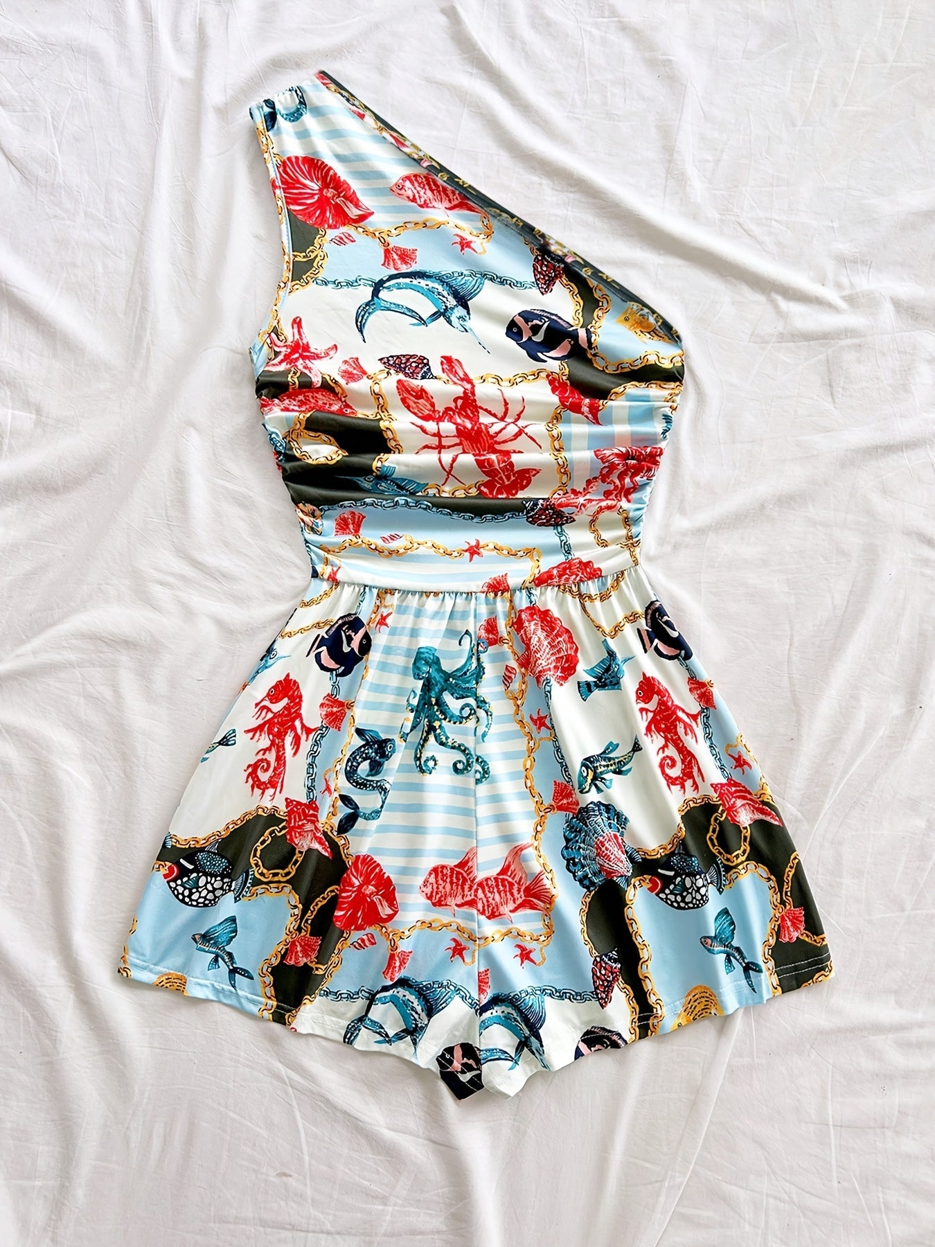 Damen Jumpsuit mit Shorts, einseitig, tropischer Chic für den Sommer
