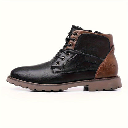 Bottes montantes homme marron lacées avec fermeture éclair latérale et semelle crantée