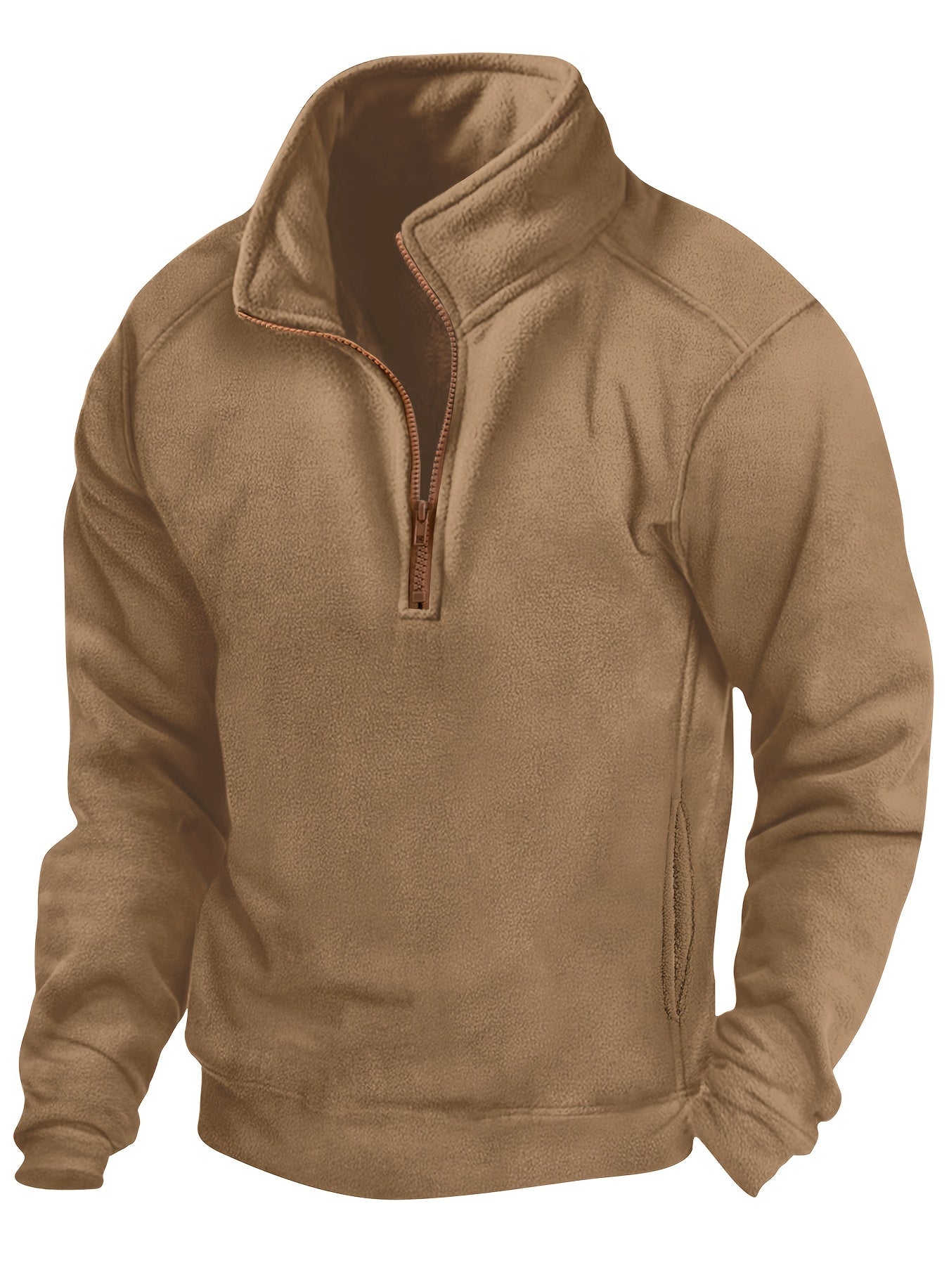Polaire Homme Demi-Zip Col Montant Manches Longues Poches Latérales