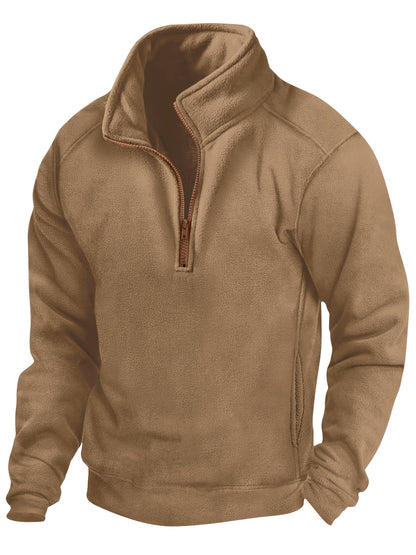 Polaire Homme Demi-Zip Col Montant Manches Longues Poches Latérales
