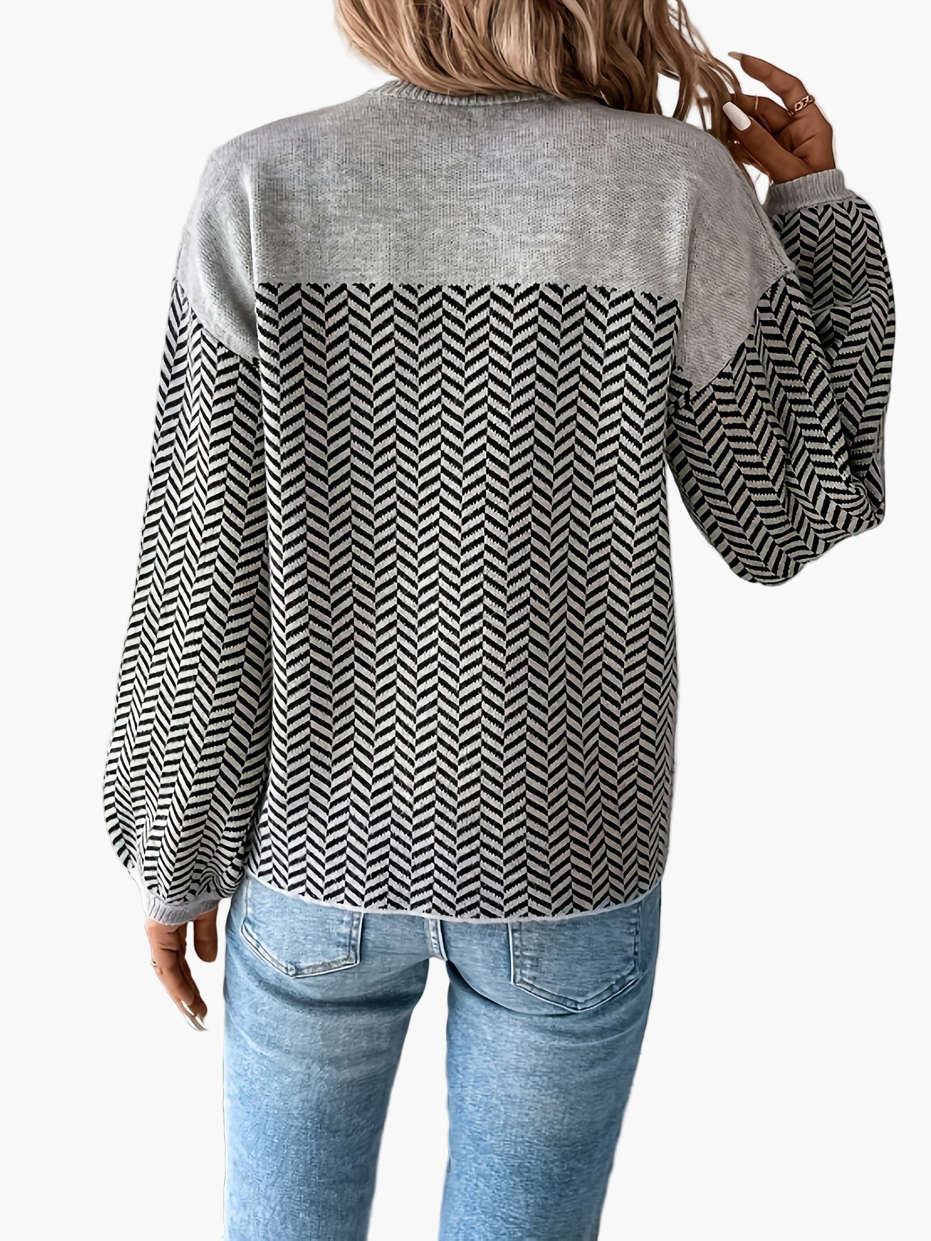 Maglione donna casual con motivo a spina di pesce maniche lunghe taglio regolare per autunno inverno