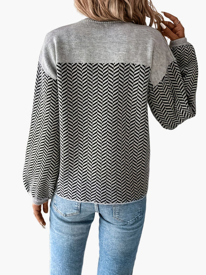 Maglione donna casual con motivo a spina di pesce maniche lunghe taglio regolare per autunno inverno