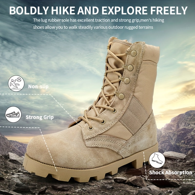 Bottes tactiques homme beige mi-montantes avec lacets et fermeture éclair latérale