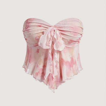 Top bustier donna stile romantico con scollo a cuore e orlo asimmetrico - ideale per serate e uscite estive