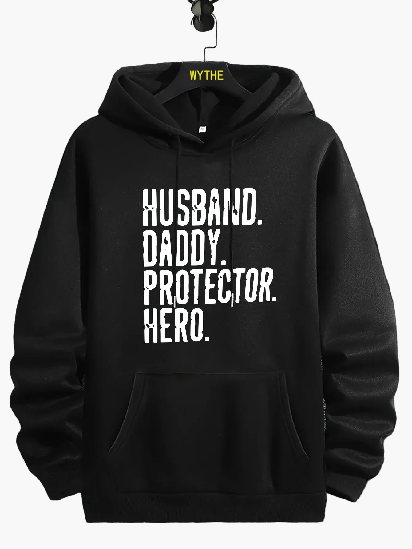 Herrtröja med huva och tryck - HUSBAND DADDY PROTECTOR HERO - Avslappnad stil Perfekt present