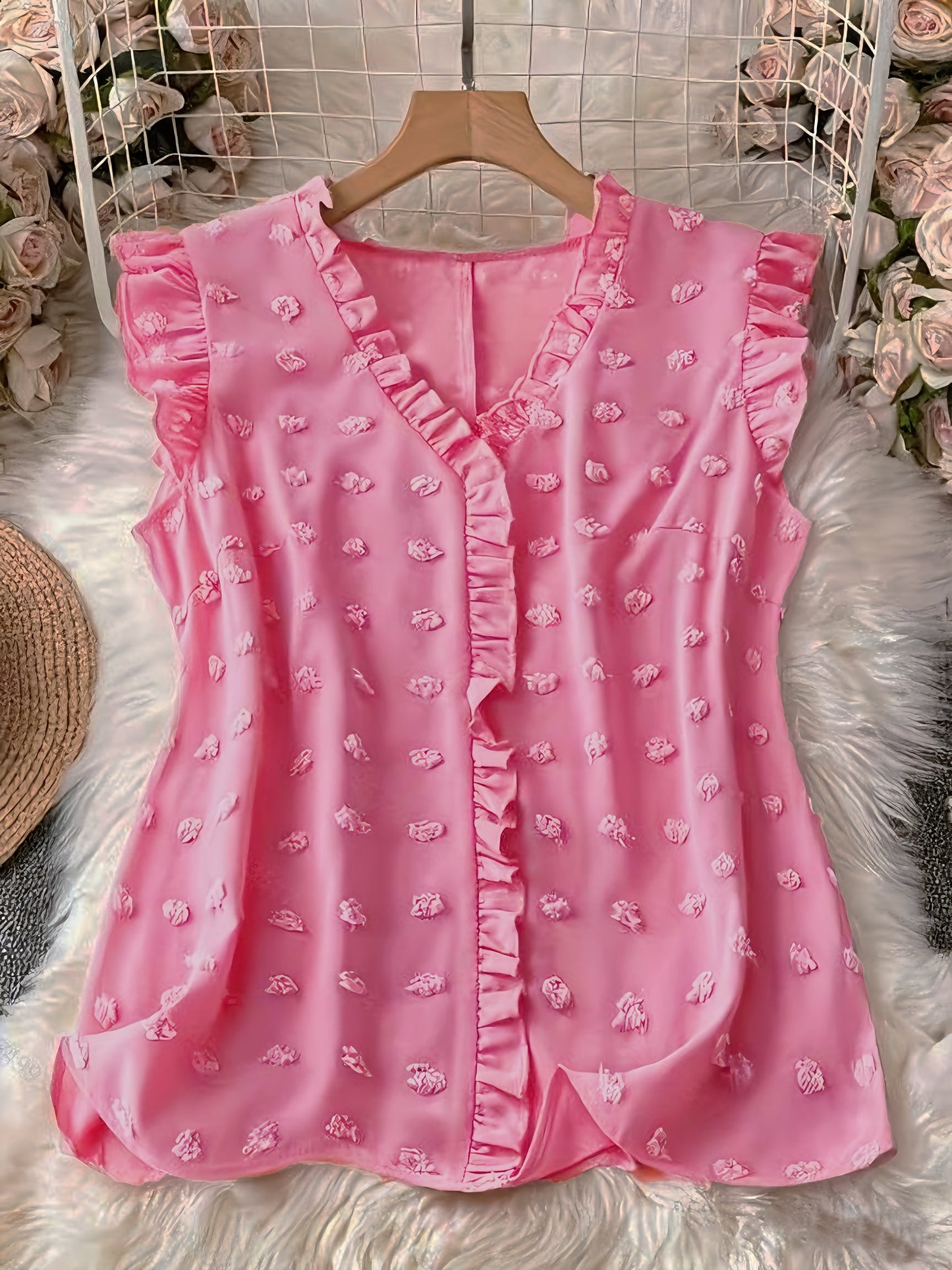 Elegant blus för kvinnor med volanger, avslappnad chic stil för vardagen