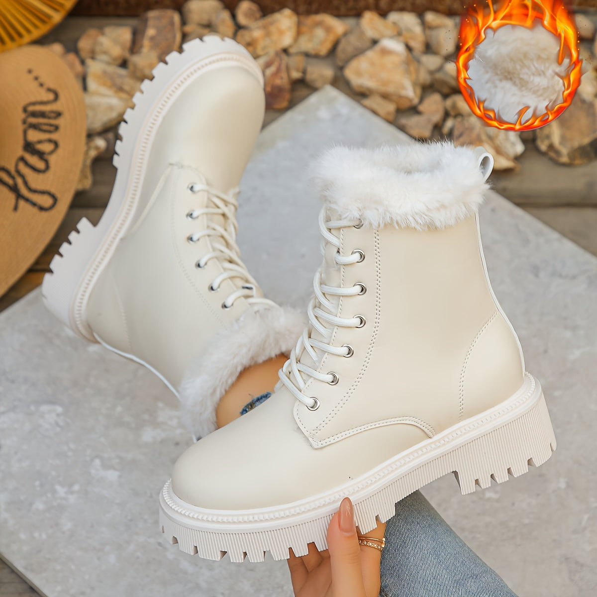 Bottes chunky fourrées à lacets pour femme