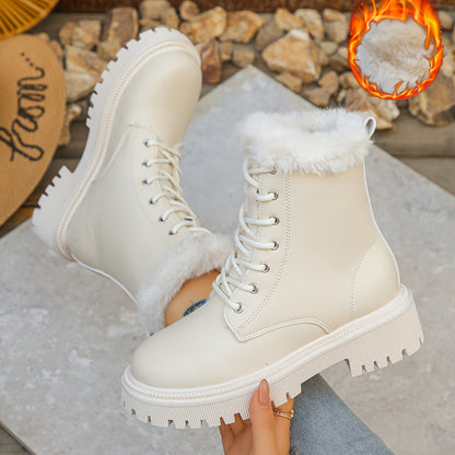 Bottes chunky fourrées à lacets pour femme