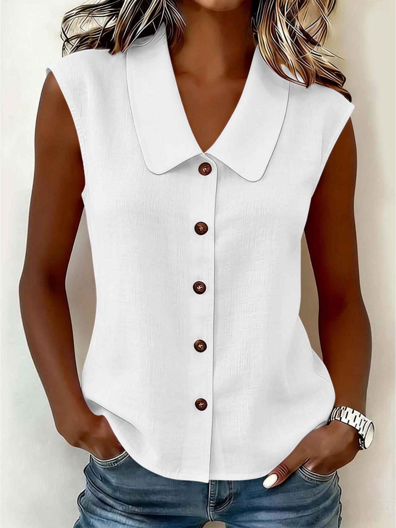 Chemisier sans manches à col Claudine pour femme, style décontracté chic, idéal pour le printemps et l'été