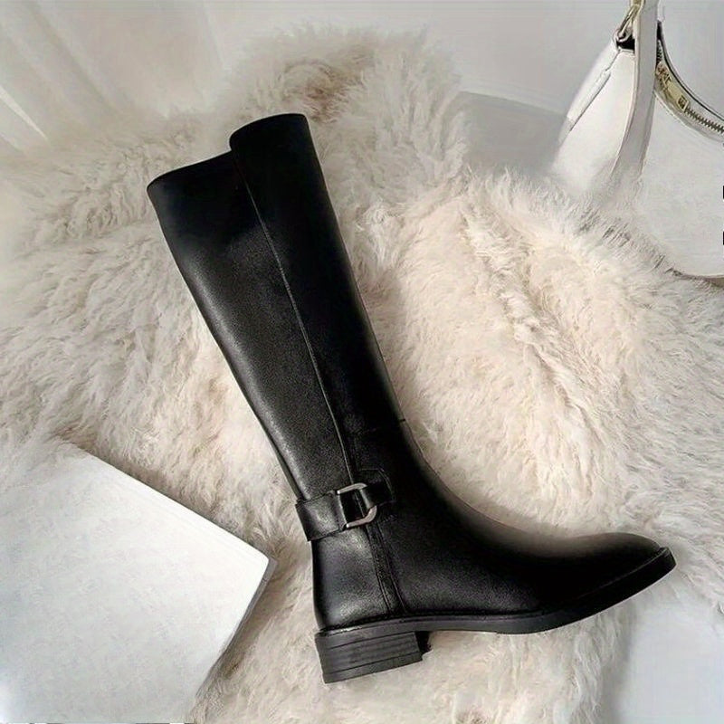 Bottes hautes femme noires avec boucle décorative et fermeture éclair latérale