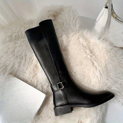 Bottes hautes femme noires avec boucle décorative et fermeture éclair latérale