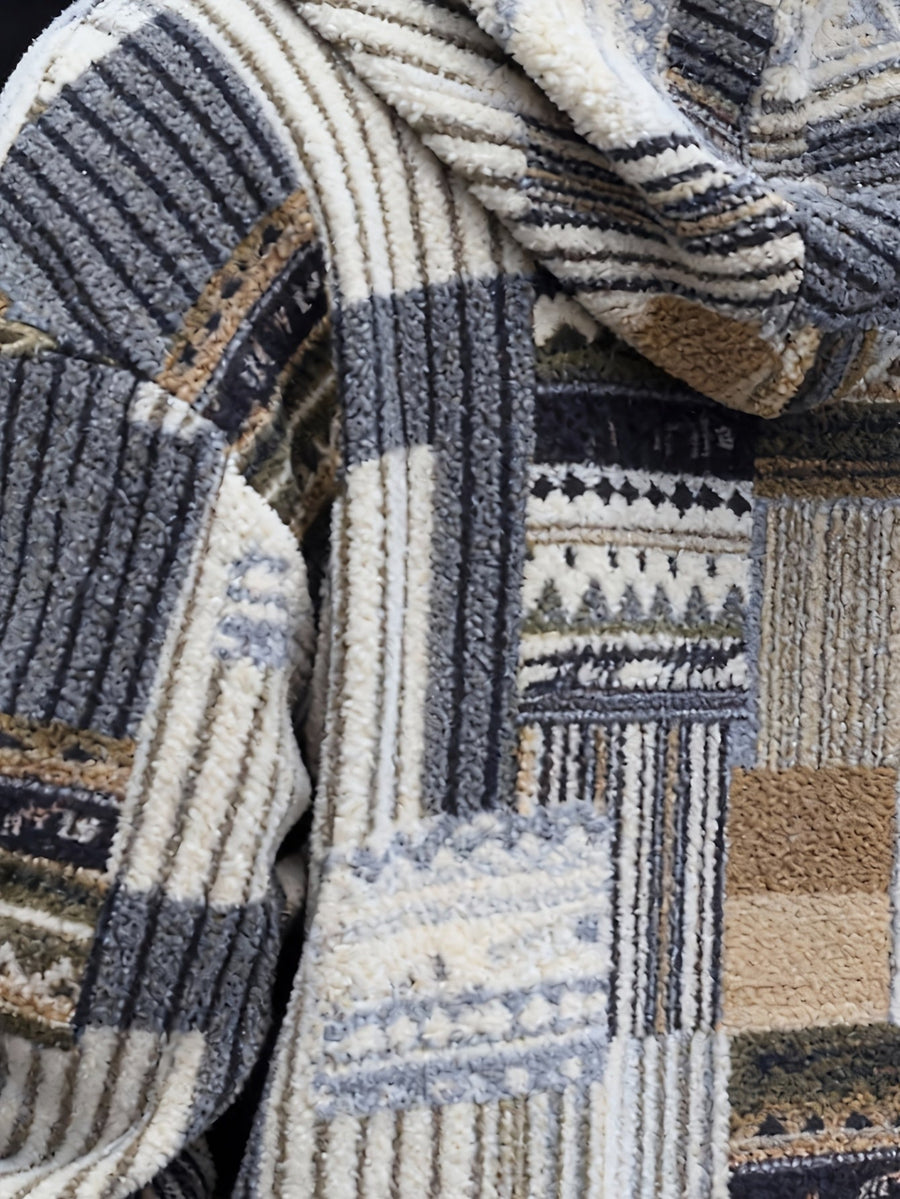 Sweat à Capuche Homme Motif Patchwork Imprimé Ethnique Demi-Zip Polaire Hiver