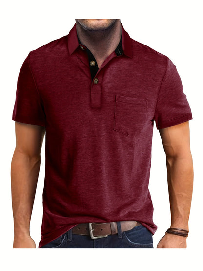 Polo décontracté pour homme à poche poitrine, style élégant pour usage quotidien ou bureau