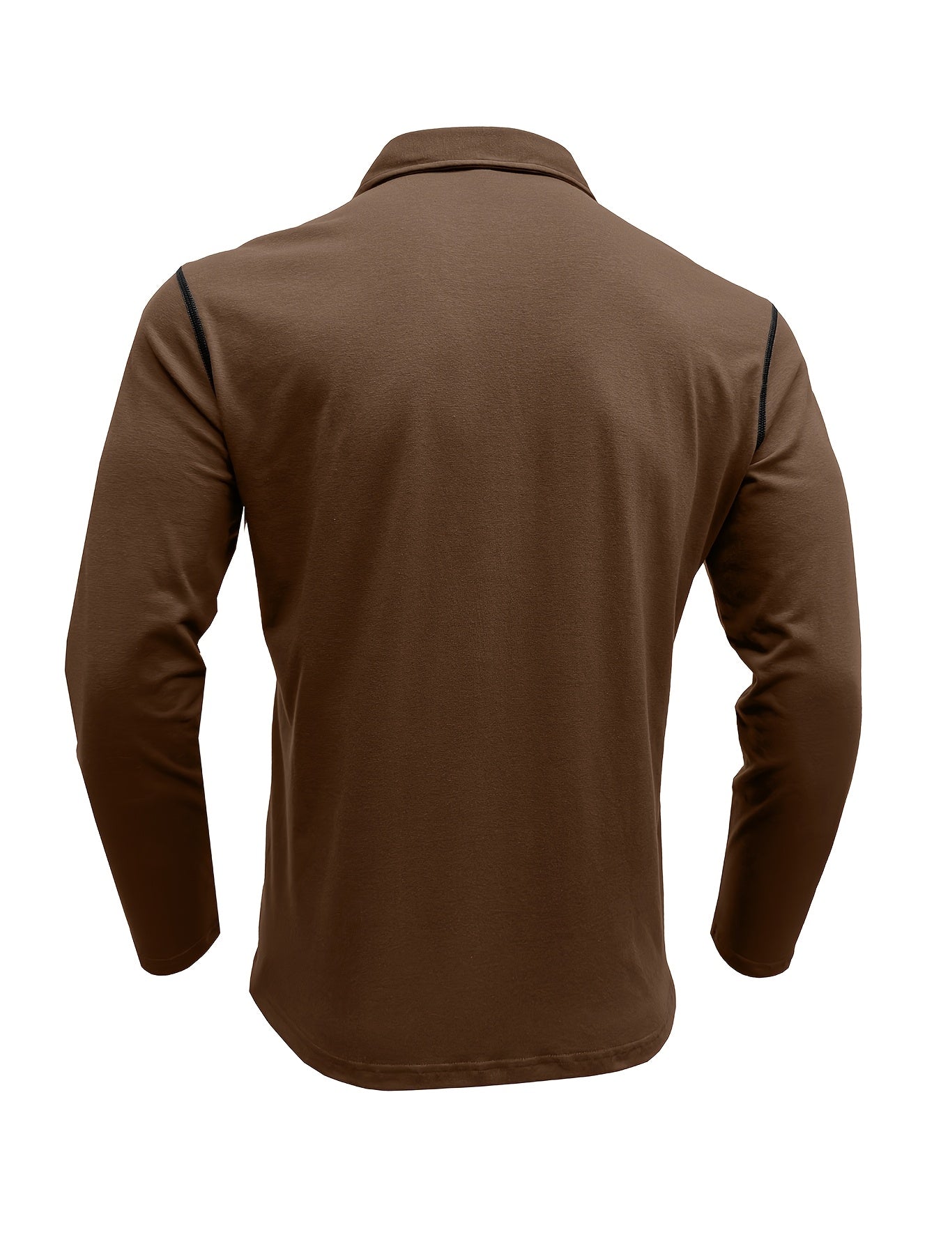 Polo Homme Manches Longues à Col Relevé avec Patte de Boutons et Poches Poitrine Décoratives