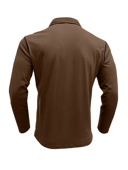 Polo Homme Manches Longues à Col Relevé avec Patte de Boutons et Poches Poitrine Décoratives