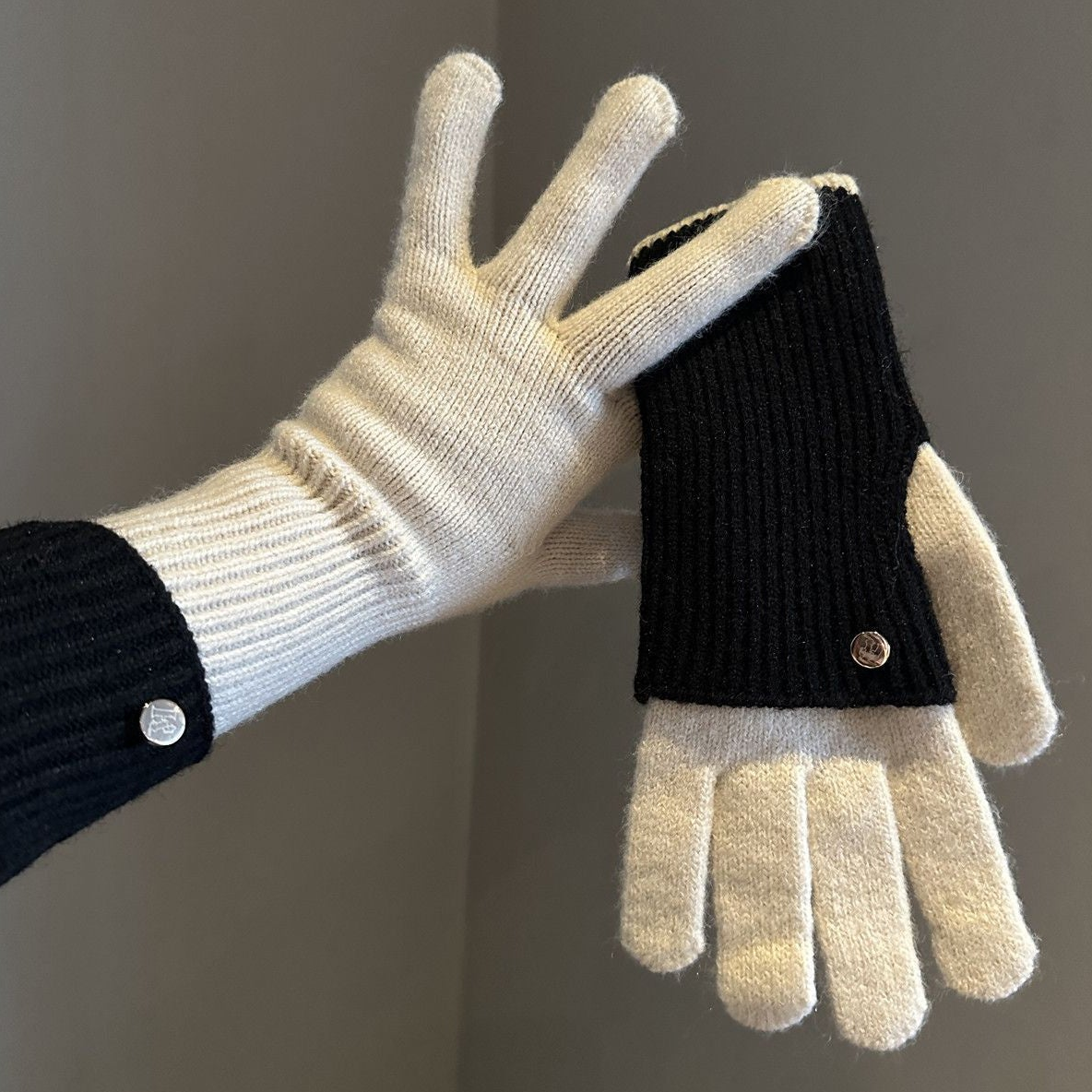 Gants tricotés bicolores convertibles avec mitaines rabattables pour femme