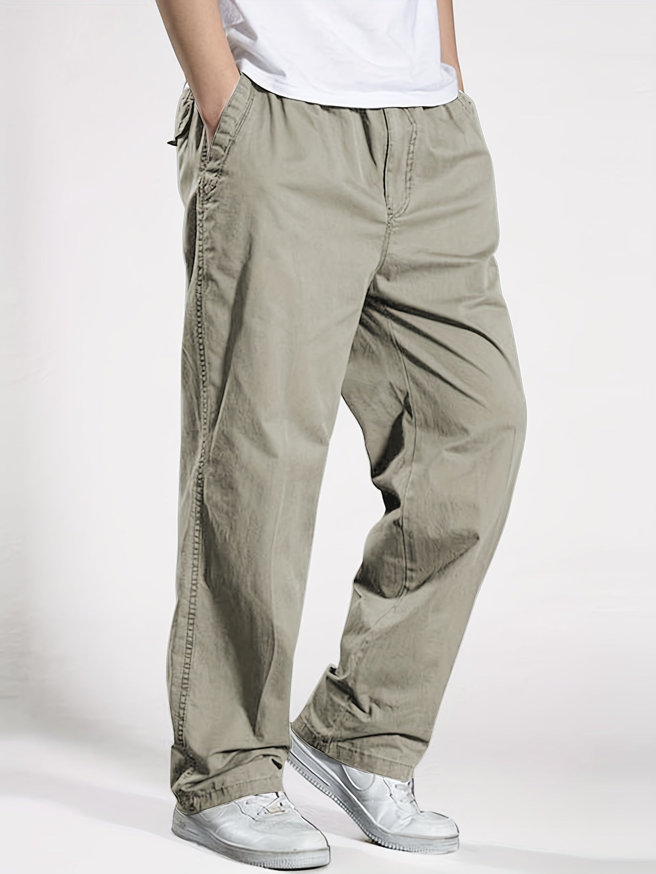 Pantalon décontracté à taille élastique homme, coupe ample, idéal pour loisirs et détente