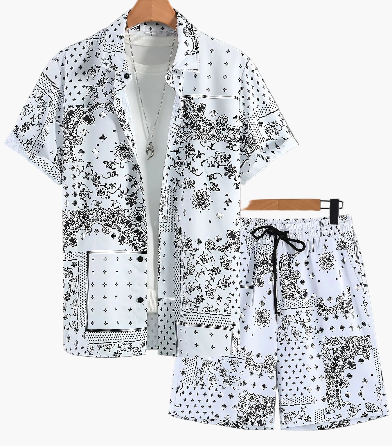 Ensemble chemise et short à motif bandana pour homme, style décontracté été