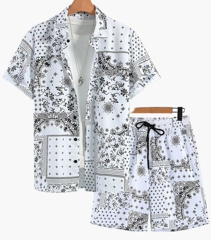 Ensemble chemise et short à motif bandana pour homme, style décontracté été