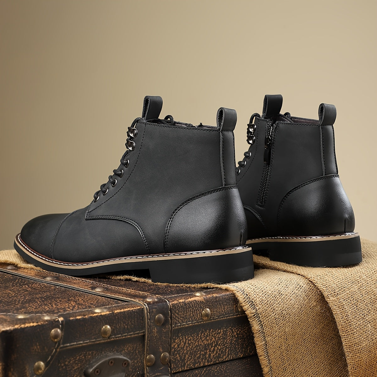 Bottes Chelsea pour homme à lacets, bout cap et fermeture éclair latérale, style décontracté chic
