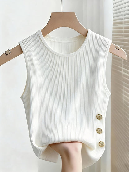 Débardeur Femme Élégant à Boutons Décoratifs Style Moderne