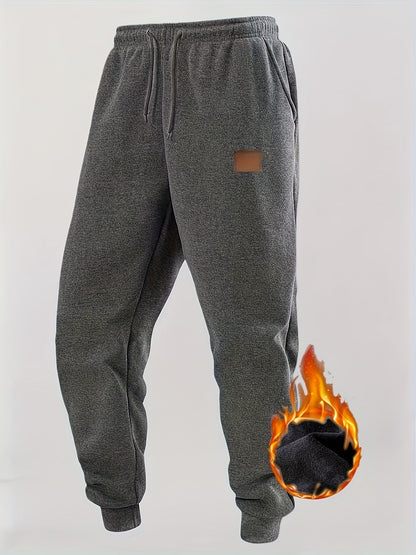 Pantalon de jogging homme doublé chaud, coupe droite, taille élastique et cordon de serrage