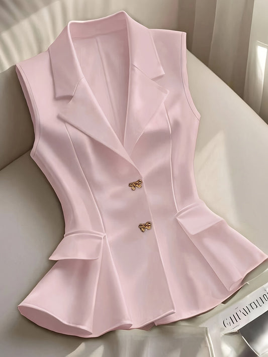Gilet Blazer Femme Élégant Sans Manches Style Tailleur pour Printemps Été