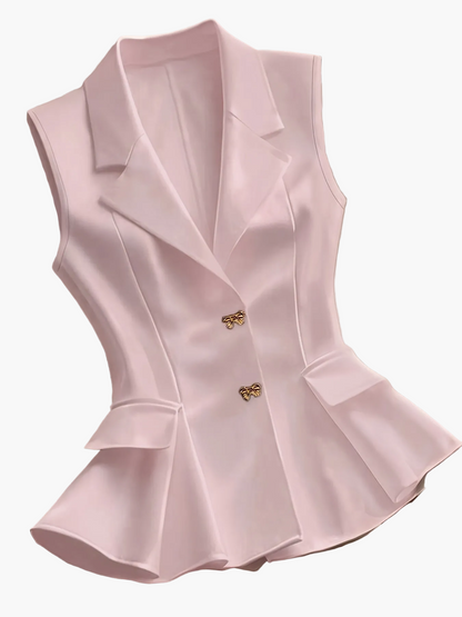 Gilet Blazer Femme Élégant Sans Manches Style Tailleur pour Printemps Été