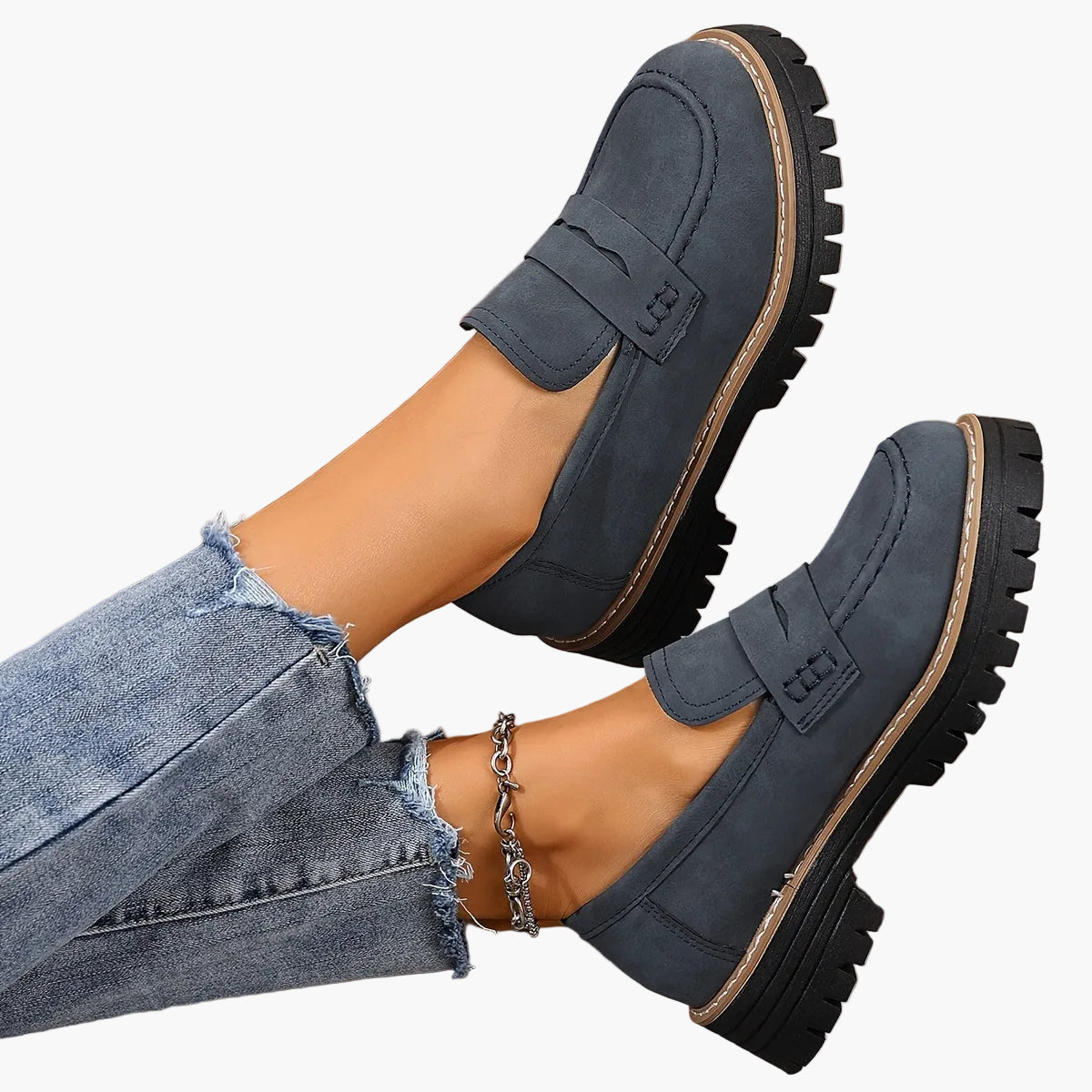 Afslappede damesko i penny loafer-stil med tyk sål