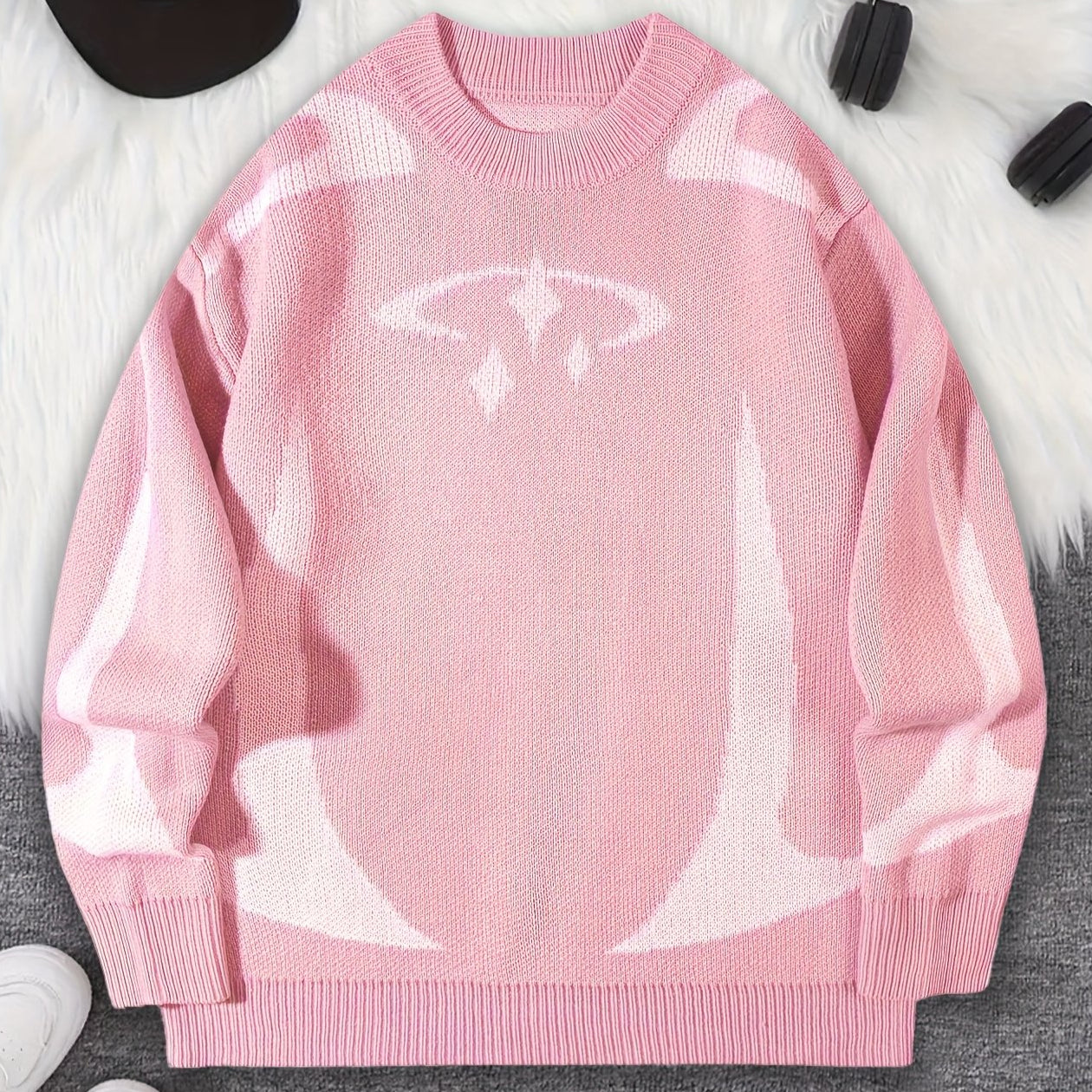Pull en maille unisexe à motifs abstraits et col rond