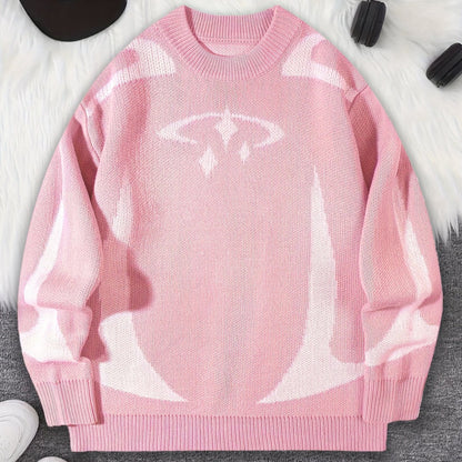 Pull en maille unisexe à motifs abstraits et col rond