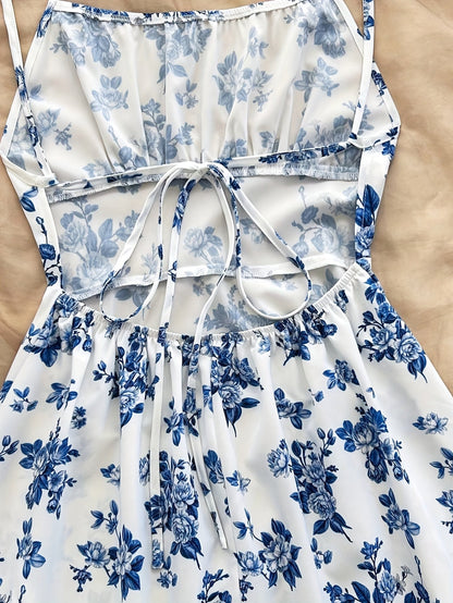 Abito estivo femminile stile elegante a fiori, taglio a trapezio, uso quotidiano o occasione speciale