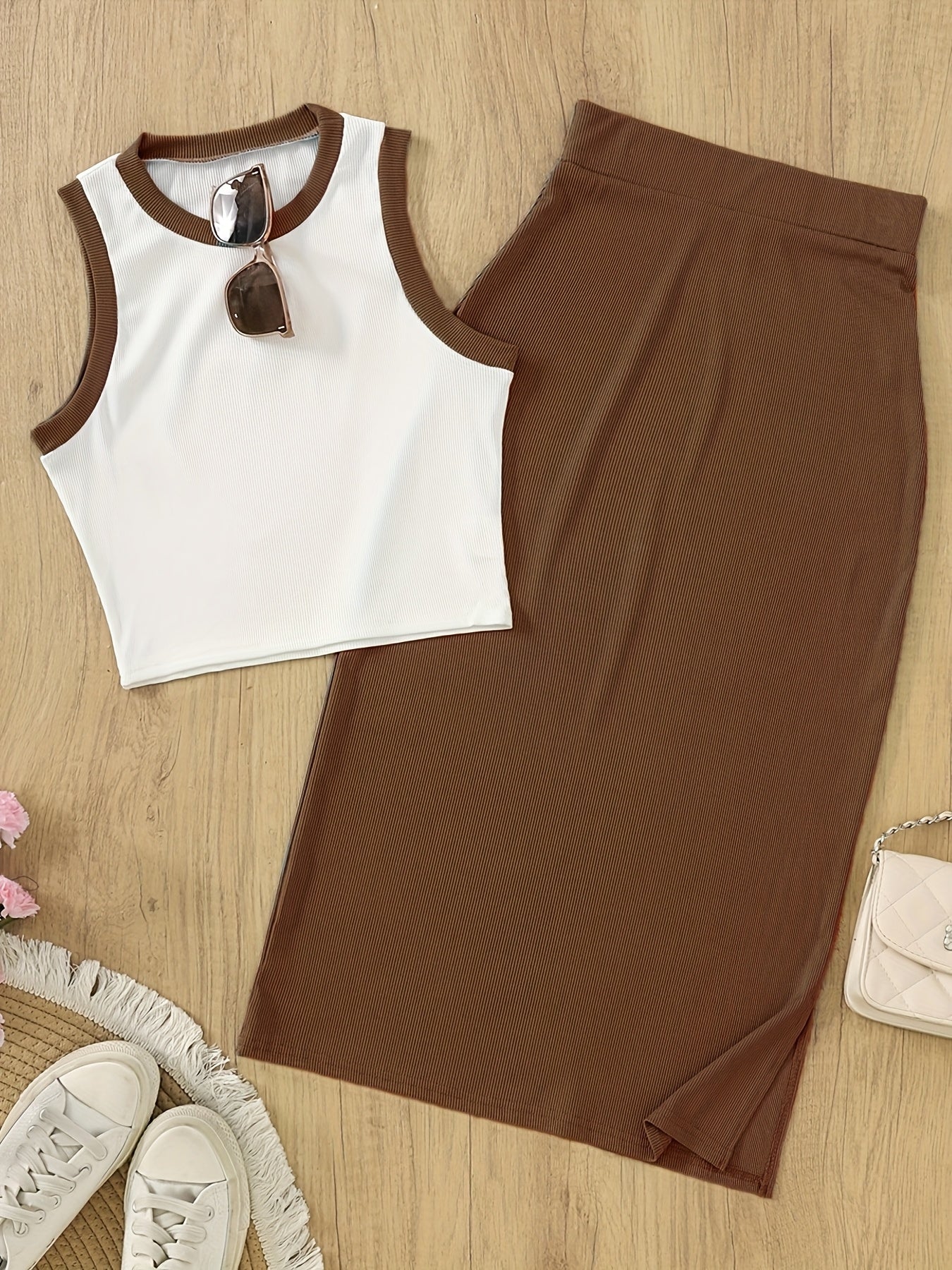 Elegant style sleeveless tank top and skirt set for women - Ideal for spring/summer