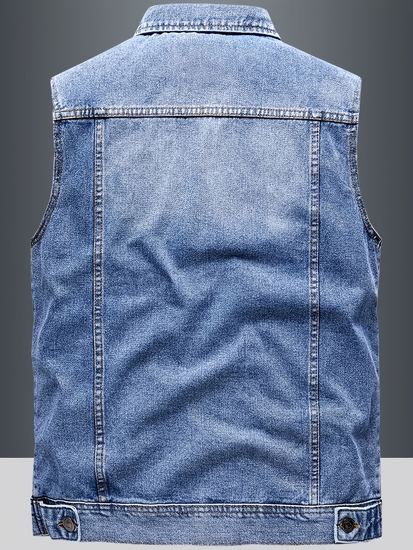 Gilet en Jean sans Manches pour Homme, Boutons Métalliques, Poches Poitrine et Latérales