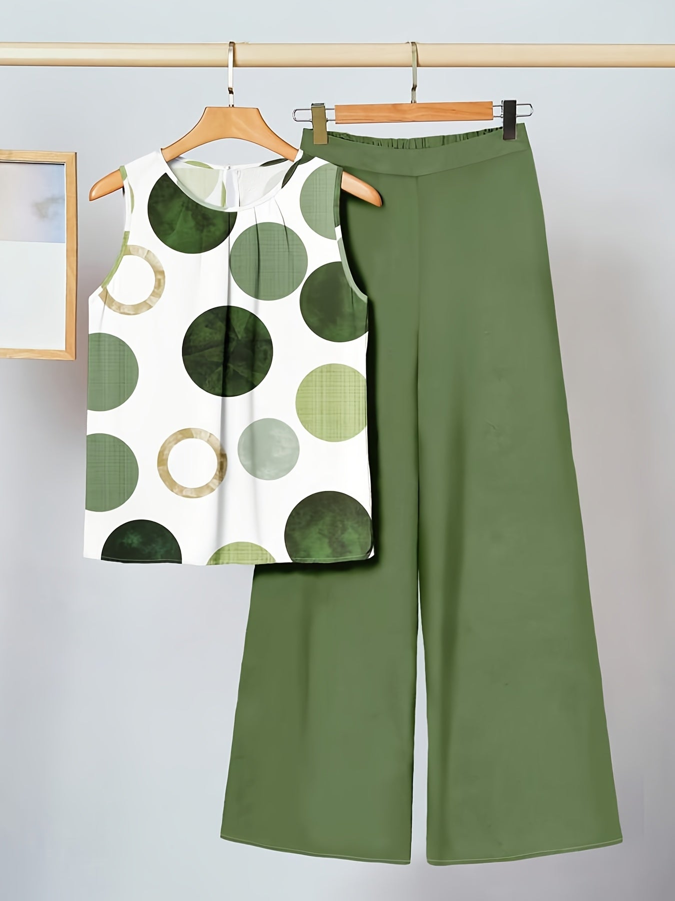 Ensemble Décontracté Femme Tunique Sans Manches et Pantalon Large Style Moderne