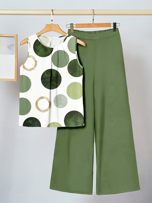 Ensemble Décontracté Femme Tunique Sans Manches et Pantalon Large Style Moderne