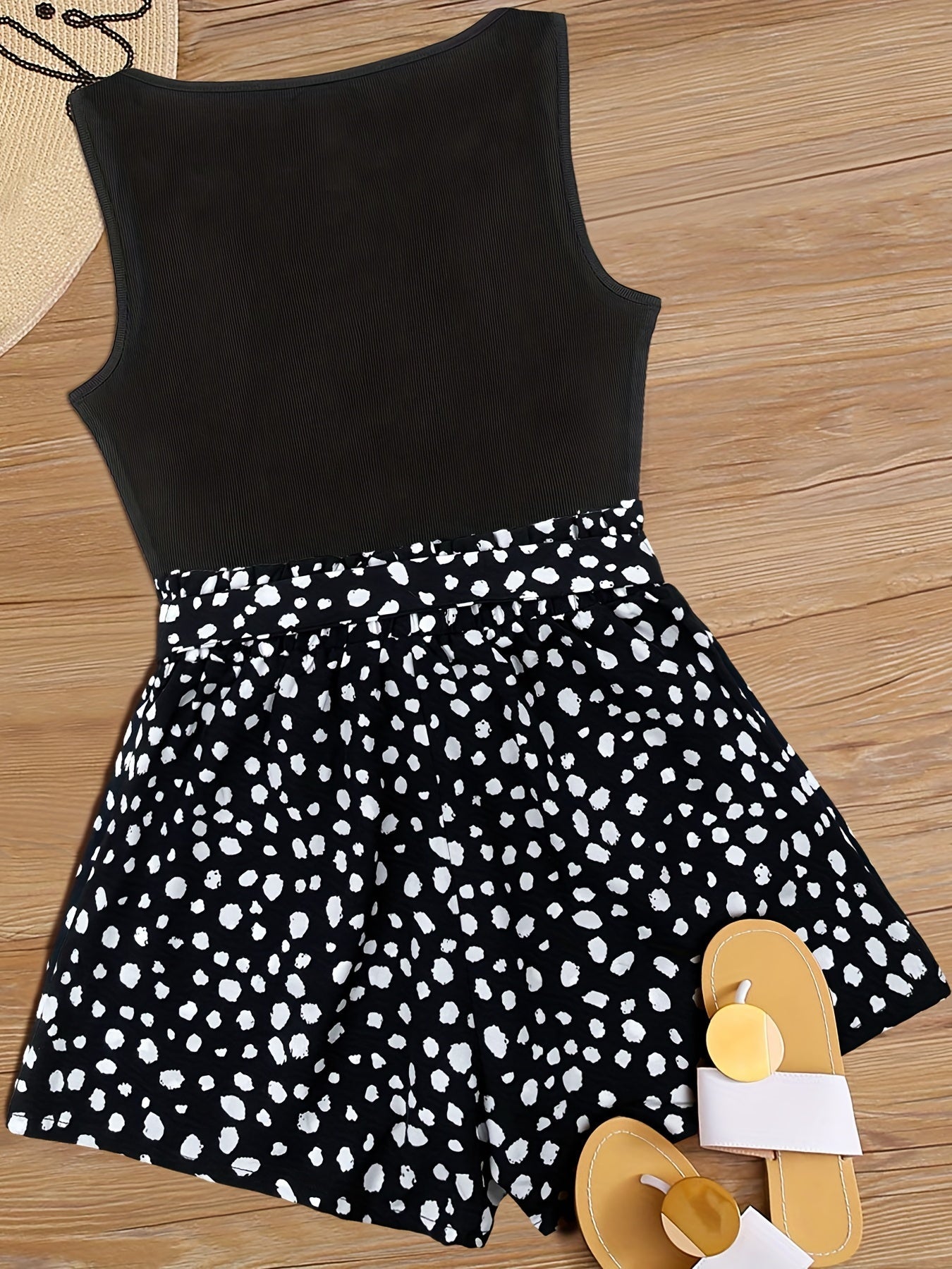 Women's Elegant Style Summer Printed High-Waisted Tank Top and Shorts Set