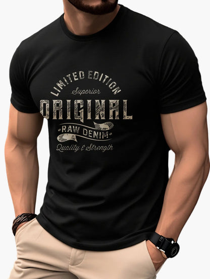 T-shirt Homme Casual Style Vintage Imprimé "Original Raw Denim" – Mode Quotidienne et Décontractée