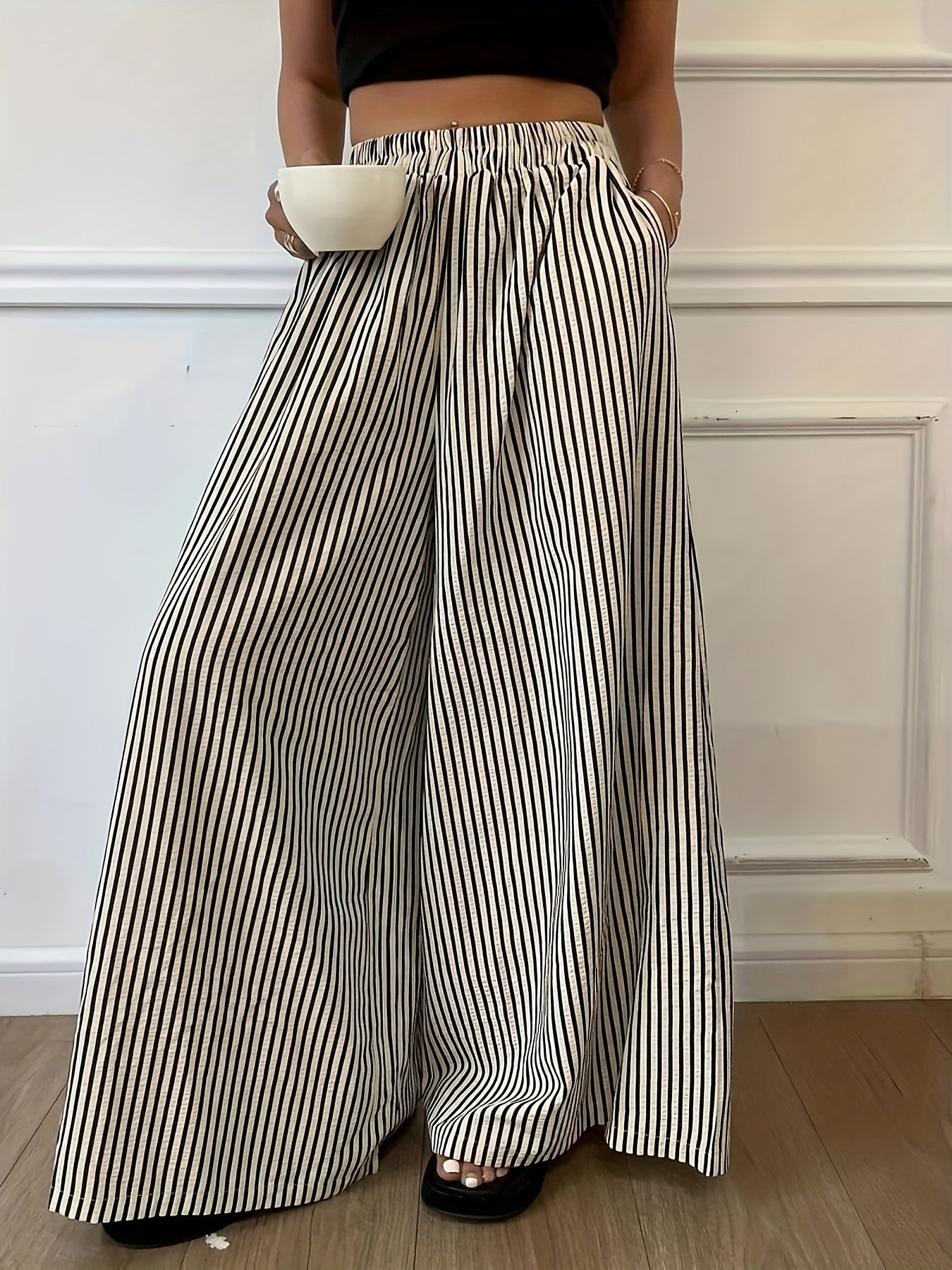 Pantalon large à rayures pour femme, style élégant et décontracté, idéal pour le printemps et l'été