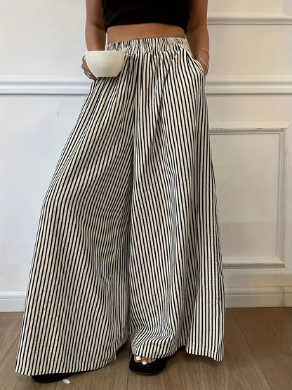 Pantalon large à rayures pour femme, style élégant et décontracté, idéal pour le printemps et l'été