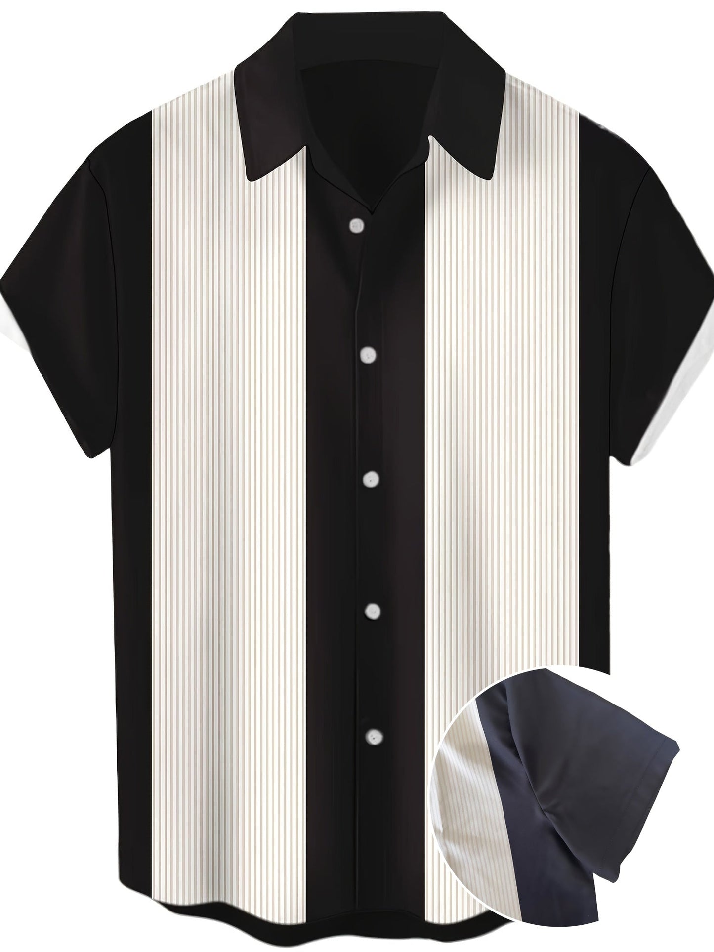 Chemise décontractée homme style bowling à rayures verticales manches courtes