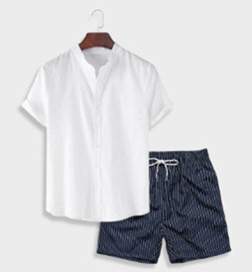 Afslappet herresæt med grafisk stil, kortærmet skjorte og shorts til sommer