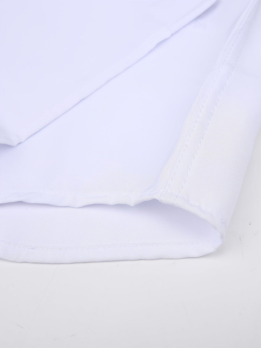 White men’s dress shirt with a pleated bib and black buttons